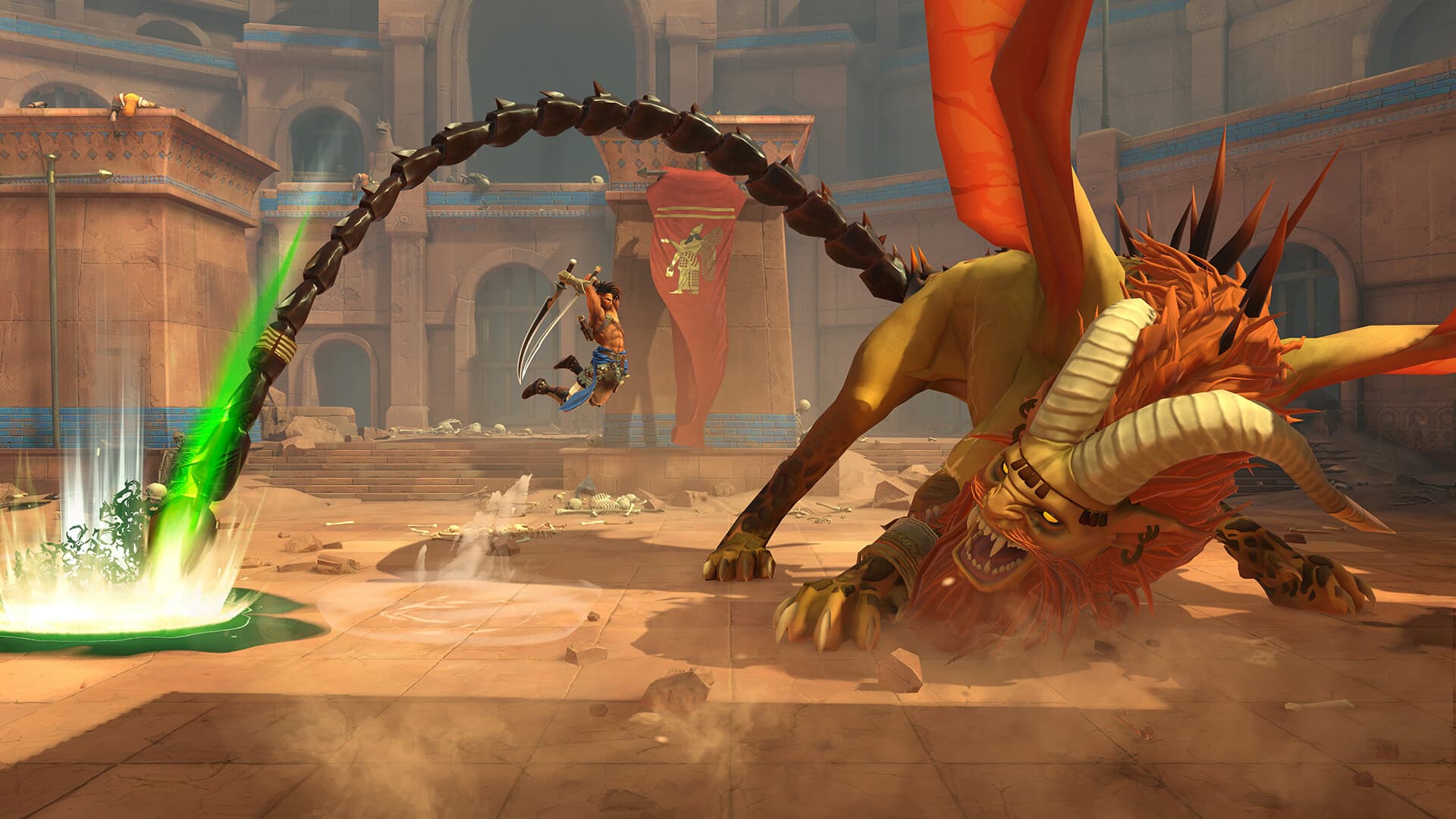 Sargon battling a horned creature in Prince of Persia: The Lost Crown