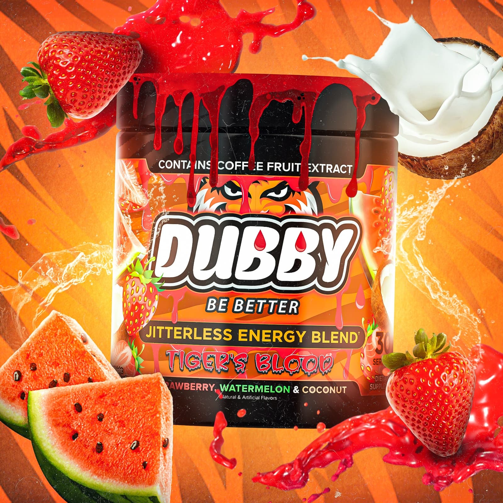 DUBBY Tiger's Blood energy blend with strawberry, watermelon and coconut